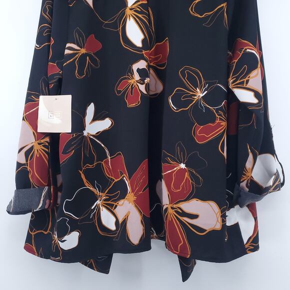 Retro 70s Modern Hippie Floral Earth Tone Notch Lapel Trapeze Jacket Roll Cuff S - Picture 12 of 14